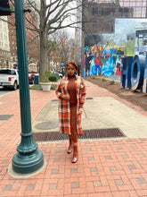 Load image into Gallery viewer, ‘Slay In The City’ Luxe Shacket - (Multi-Color Plaid Burnt Orange, Brown &amp; Tan)